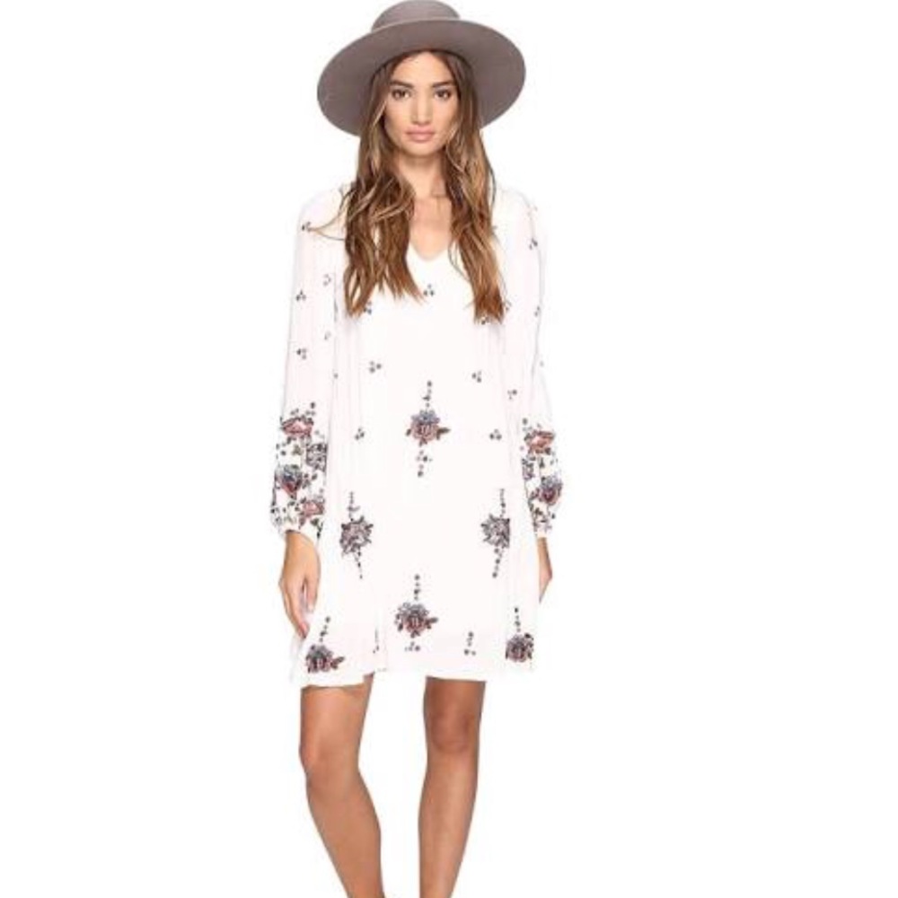 Free People White Midi Dress with Floral Motif